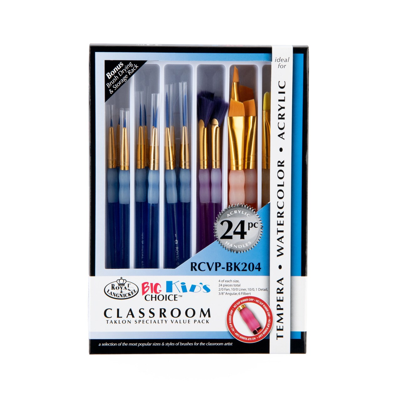 RCVP-BK204 | Big Kid's Choice™ 24pc Taklon Specialty Brush Classroom Value Pack